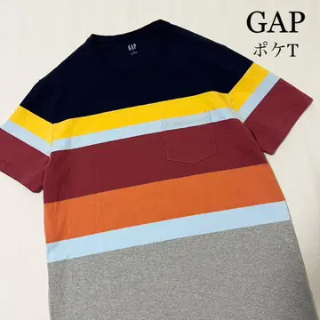 GAP 멀티 컬러 보더 티셔츠 가슴 포켓 포켓 티 M 사이즈