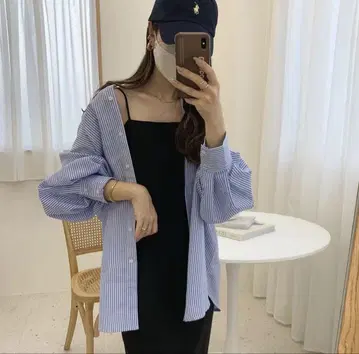 BLATE 볼륨 슬리브 스트라이프 셔츠