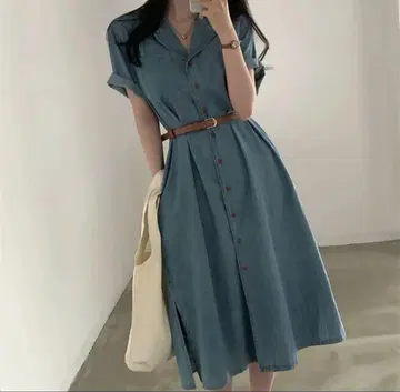 라이트 블루 데님 원피스 셔츠 원피스