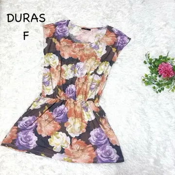 DURAS F 꽃무늬 슬리브리스 원피스 얇은 소재 허리 밴딩 플레어 장미