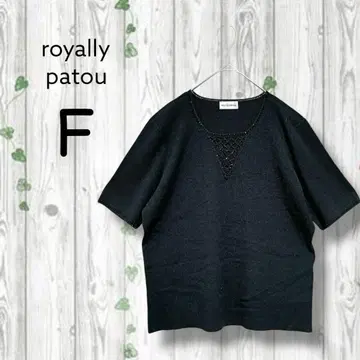 royal patou 반팔 니트 얇은 소재 V넥 비즈 고급스러운 블랙