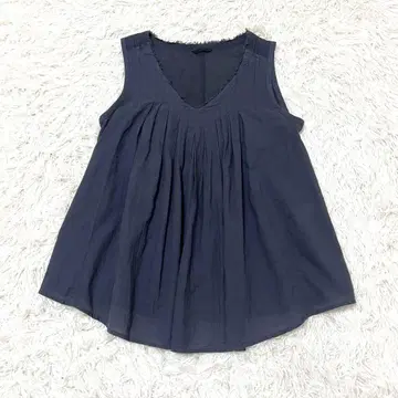 파드칼레 개더 슬리브리스 블라우스 프린지 플레어 거즈 네이비 M