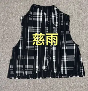 자비로운 비, 블랙, 체크, 린넨, 베스트