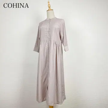 COHINA 밴드 카라 롱 셔츠 원피스 개더링
