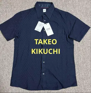 TAKEO KIKUCHI 네이비 섀도우 격자 무늬 셔츠