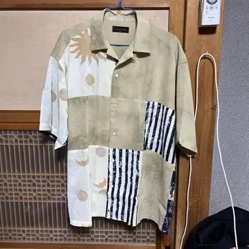 santafe 산타페 패치워크 패턴 폴리 반팔 셔츠 L 베이지