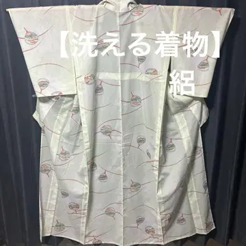 워셔블 기모노] 명주 옐로우 그린 부채 여름용 단옷 기모노 코몬