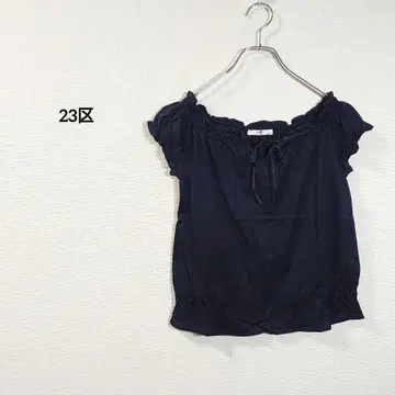 23구 컷티셔츠 반팔 상의 리본 블랙 오프숄더