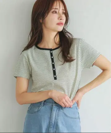 mysty woman 블라우스 무지&보더/헨리넥 반팔 티셔츠