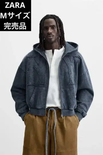 ZARA 자라 워시 가공 지퍼 패치 NY 맨투맨 M 사이즈