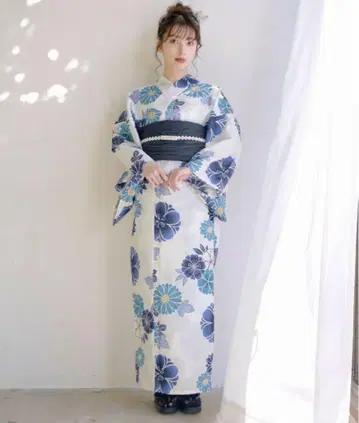 꽃무늬 유카타, 오비, 일본 나막신 세트 여성용