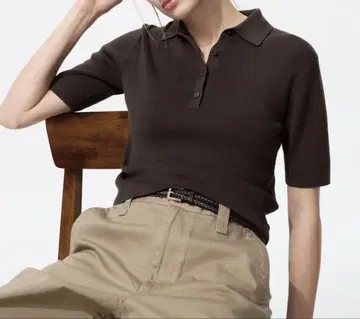 유니클로 폴로 스웨터 반팔 다크 브라운 L