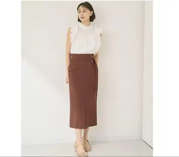 ANAYI 아나이 브라운 린넨풍 옥스 타이트 스커트 사이즈 36
