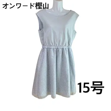 온워드 카시야마 스트라이프풍 원피스 15호 스카이블루 빅 사이즈 포멀