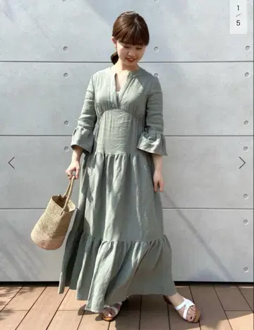이에나 소매 프릴 티어드 원피스