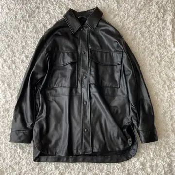 ZARA 자라 합성 피혁 자켓 빅 블랙 버튼