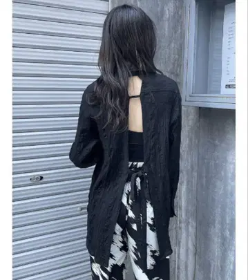 ENVYM 블랙 긴팔 셔츠 리본 포함