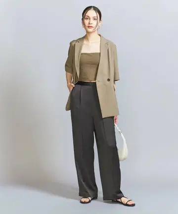 뷰티 앤 유스 새틴 턱 팬츠