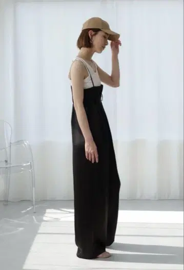 roughlow otona satin wide salopette 블랙