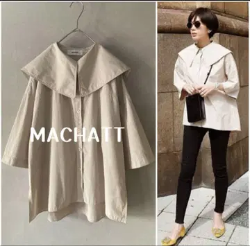 MACHATT 빅 칼라 하프 슬리브 개더 블라우스