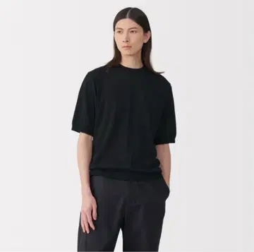 muji labo 코튼 하이 게이지 니트 반팔 풀오버 블랙 XL