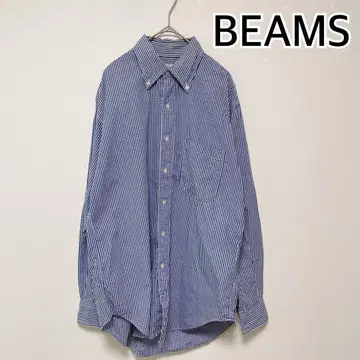 빔즈 BEAMS 긴팔 셔츠 체크 무늬 블루