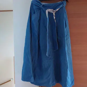 블루 라벨 데님 롱 스커트 허리 리본 포함