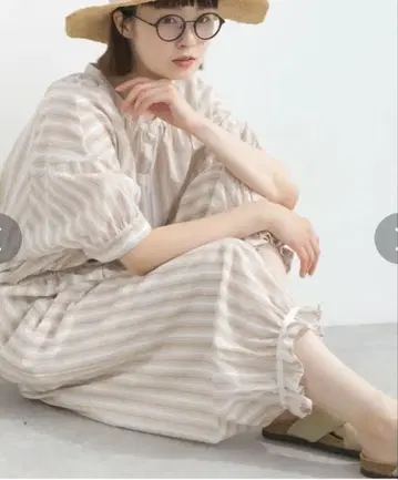 lupilien 루피리안 코튼 스트라이프 천 밑단 프릴 팬츠