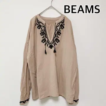 빔즈 BEAMS 자수 긴팔 블라우스 베이지 셔츠