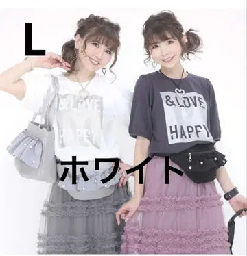 QVC &LOVE 앤드러브 LOVE&HAPPY 라메 프린트 티셔츠 L