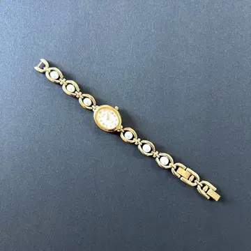 골드 펄 장식 수동 와인딩 시계 약 18cm