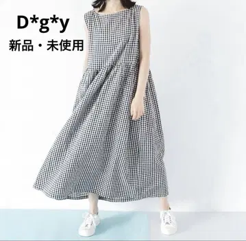 D*g*y 코튼 린넨 절개 슬리브리스 원피스 깅엄 체크
