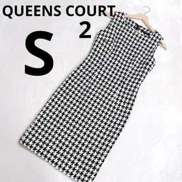QUEENS COURT 트위드 원피스 하운드투스 체크 슬리브리스 S 상당