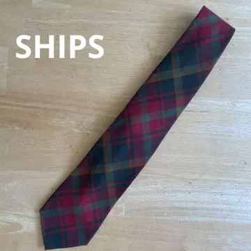 넥타이 SHIPS 쉽스 타탄 체크 무늬 빨간색 계열 울 영국제