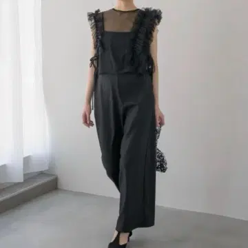 포멀 셋업 블랙 튤 프릴 살로펫 경사 드레스
