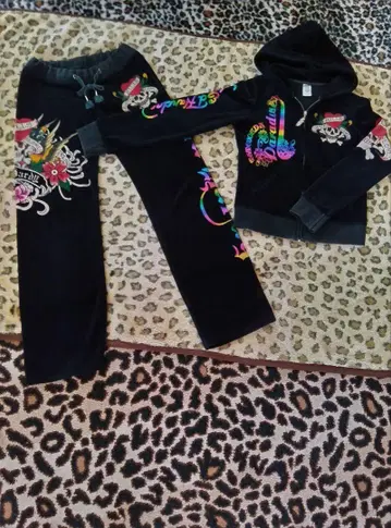 Ed Hardy 후드 부착 셋업 블랙