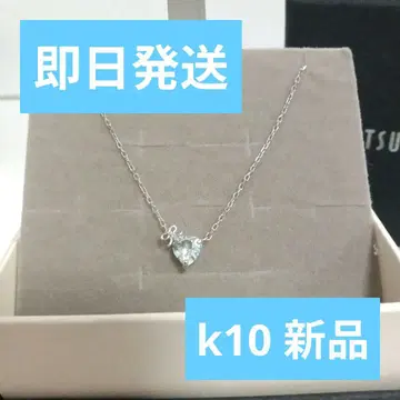 TSUTSUMI 아쿠아 마린 목걸이 하트 리본 k10