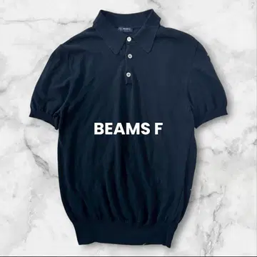 BEAMS F 니트 피케 셔츠 반팔 네이비 네이비 빔즈 F 코튼