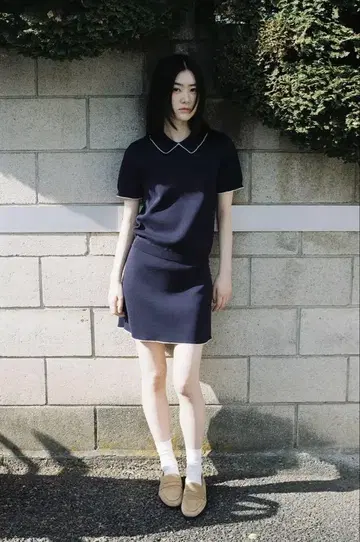 자라 파이핑 니트 탑 네이비