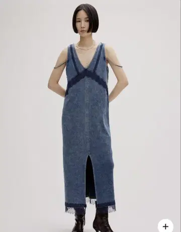 MEDI 2웨이 데님 느낌 레이스 도킹 드레스