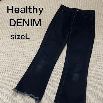사이즈 L 헬시 데님 블랙 스트레치 부츠컷 프린지 컷오프