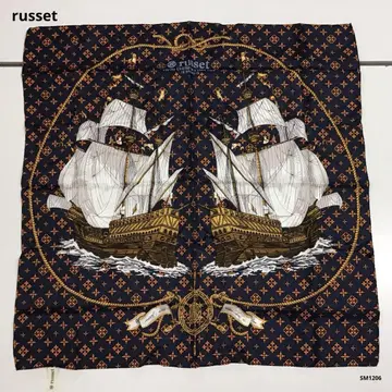 russet 러셋 대형 실크 스카프 마린 배 네이비