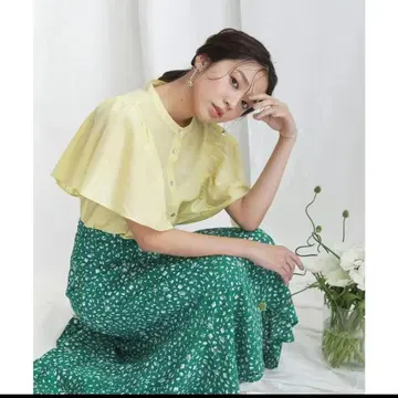 내추럴 뷰티 베이직 꽃무늬 플레어 롱 스커트 그린