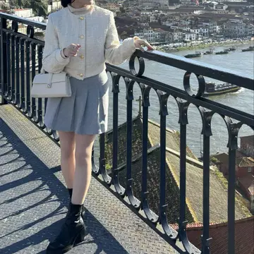 자라 노카라 자켓 아이보리 트위드