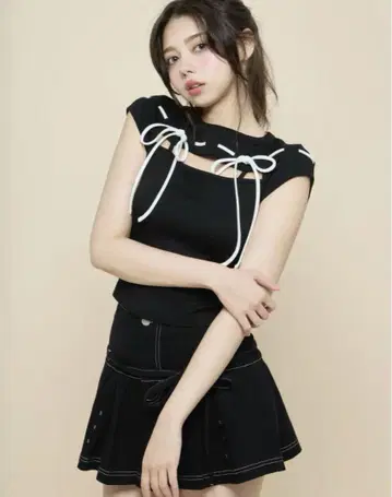 당일 발송 블랙 Gigi 리본 탑 앤 메리