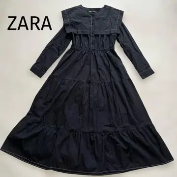 ZARA 자라 세일러 카라 맥시 길이 롱 원피스 티어드 블랙 긴팔