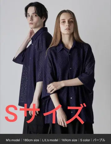 CLEL 루즈 반팔 레이스 셔츠 퍼플 S 사이즈