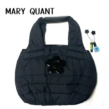 MARY QUANT 블랙 퀼팅 나일론 데이지 핸드 토트백