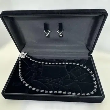 블랙 염색 펄 목걸이 귀찌 세트