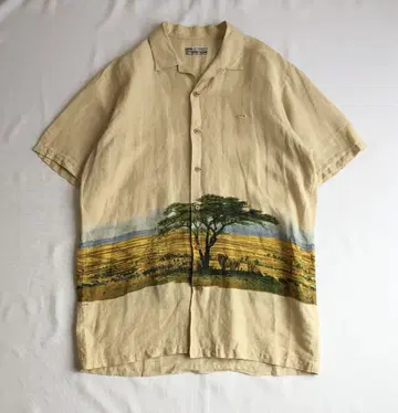 PAPAS ISLAND 애니멀 무늬 린넨 오픈 카라 셔츠 알로하 셔츠